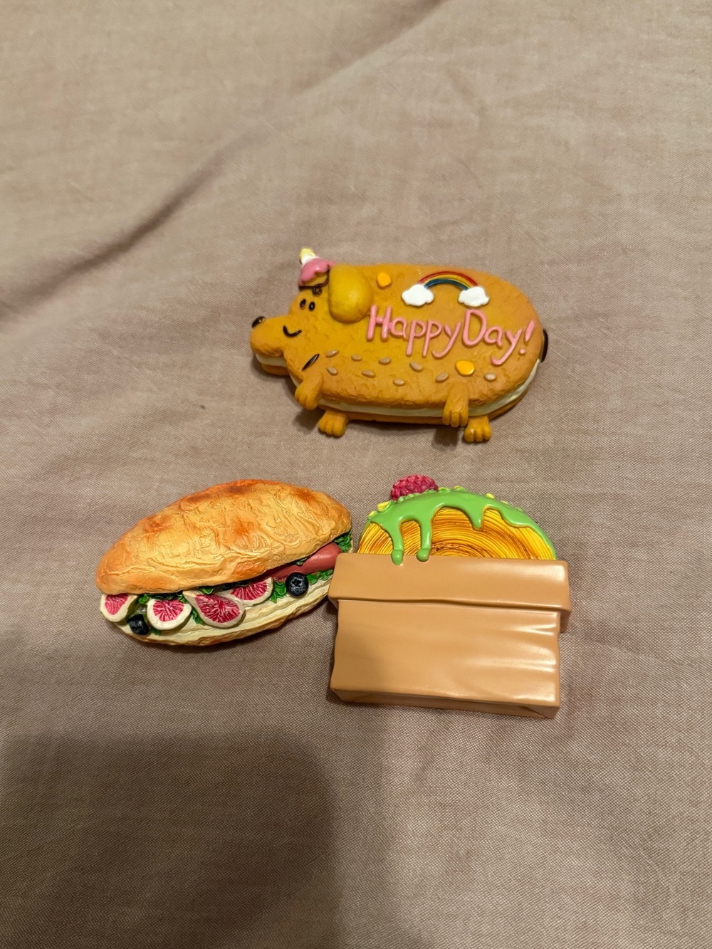 Set of 3 Cute Food Magnets – Happy Day Hedgehog, Sandwich & croissant